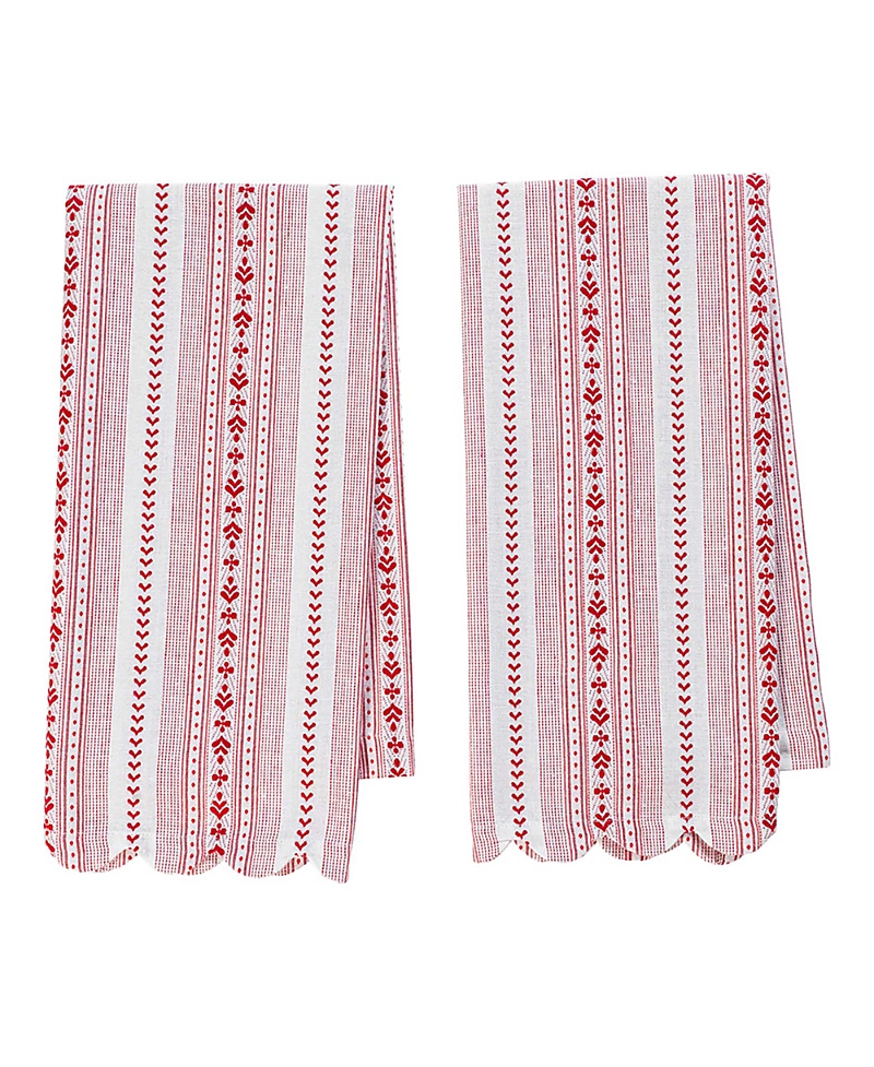 Juliska Villa Stripe Kitchen Towel Set Of 2 In Ruby