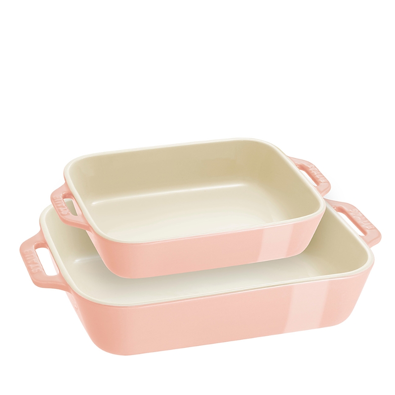 Staub Ceramic 2pc Pastel Pink Rectangular Baking Dish Set In Pink