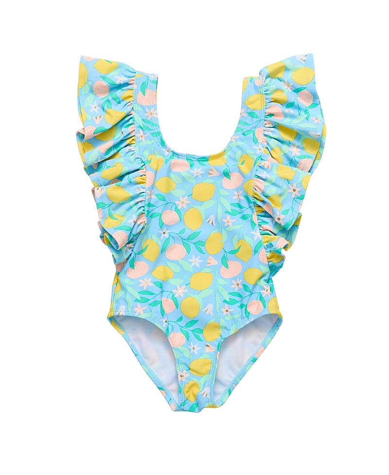 Snapper Rock Unisex Lemon Drops Wide Frill Swimsuit-baby In Blue