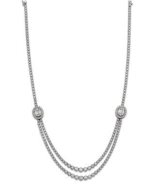 Bloomingdale's Fine Collection - Diamond Round & Baguette Halo Mosaic Double Row Tennis Necklace in 14K White Gold, 7.50 ct. t.w.