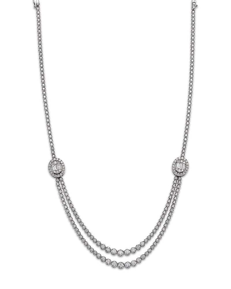 Bloomingdale's Fine Collection Diamond Round & Baguette Halo Mosaic Double Row Tennis Necklace In 14k White Gold, 7.50 Ct. T. W. In White