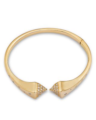 Diamond Pyramid Cuff Bangle Bracelet in 14K Yellow Gold, 1.0 tcw