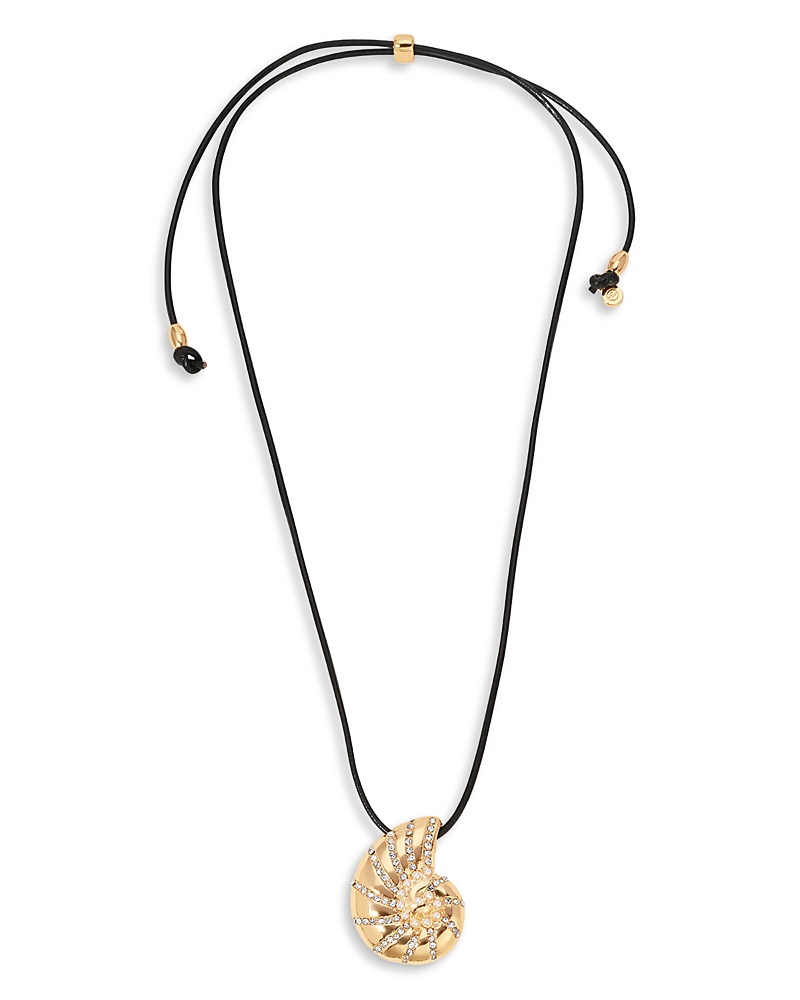ETTIKA PAVE & IMITATION PEARL SWIRLED SHELL BLACK CORD ADJUSTABLE PENDANT NECKLACE IN 18K GOLD PLATED, 26