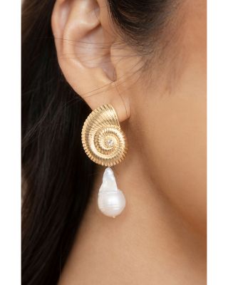 Swirled Shell Cultured Freshwater Pearl Statement Earrings