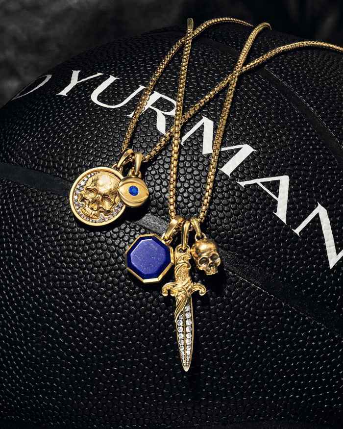 Men's 18K Yellow Gold Blue Evil Eye Amulet Pendant