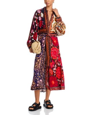 FARM Rio Miranda Mixed Printed Button Front Midi Dress