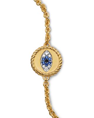Cable Collectibles&reg; Evil Eye Bracelet in 18K Yellow Gold with Pav&eacute; Sapphires and Diamonds, 2mm