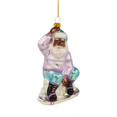 Bloomingdale's - Glass Snowboard Santa Ornament - Exclusive