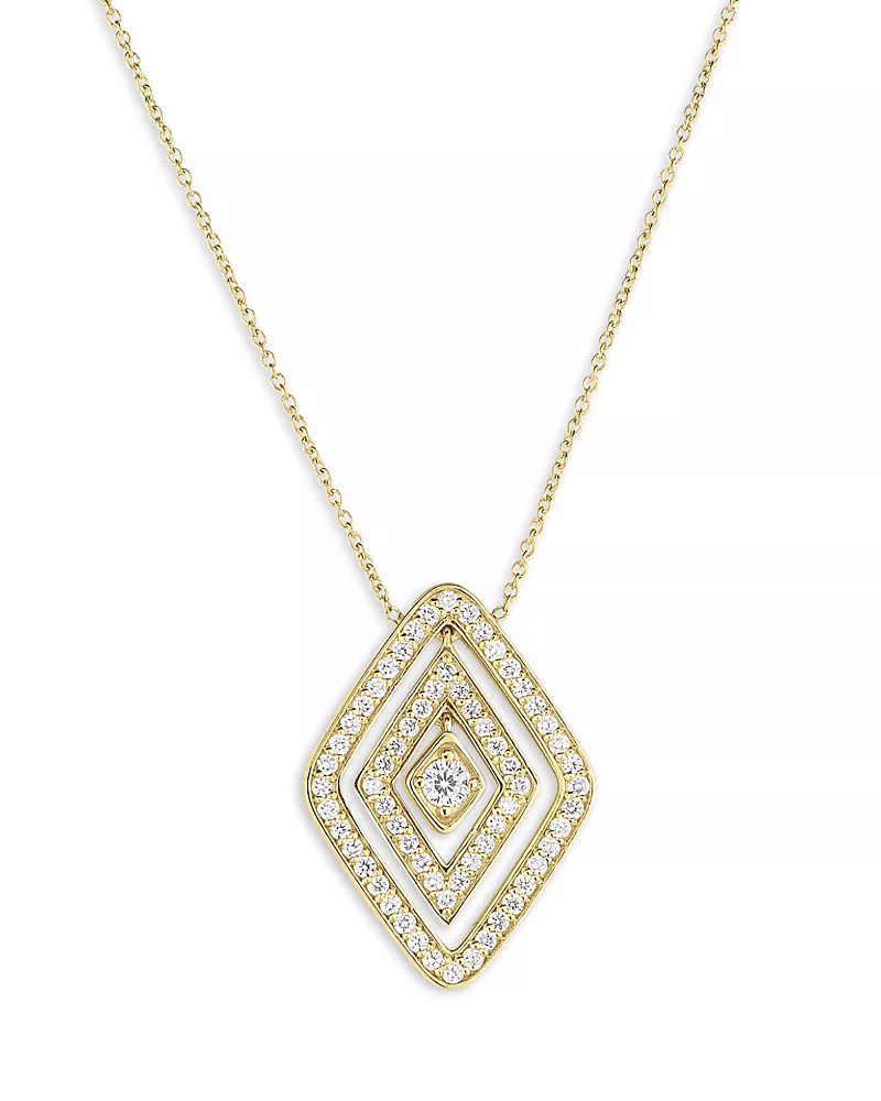 Roberto Coin 18K Yellow Gold Diamante Diamond Geometric Double Halo Pendant Necklace, 16