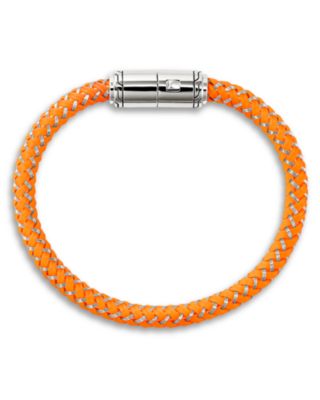 Men's Sterling Silver, Orange Rubber & Enamel Woven Bracelet