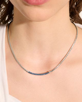 Sterling Silver JH Essentials Blue Sapphire Pav&eacute; Curved Bar Necklace, 16-18"