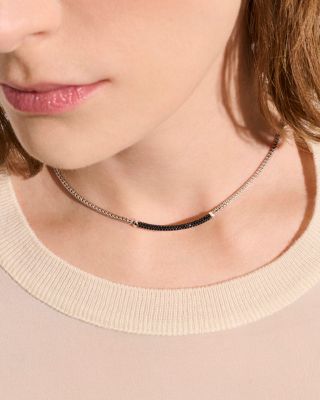 Sterling Silver JH Essentials Black Sapphire Pav&eacute; Curved Bar Necklace, 16-18"