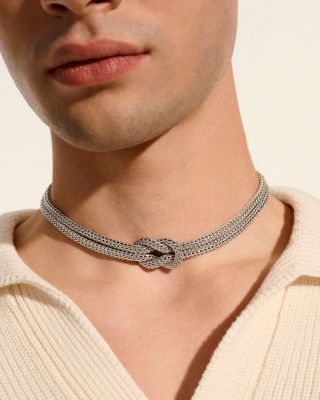 Sterling Silver Love Knot Double Woven Chain Statement Necklace, 16&amp;quot;