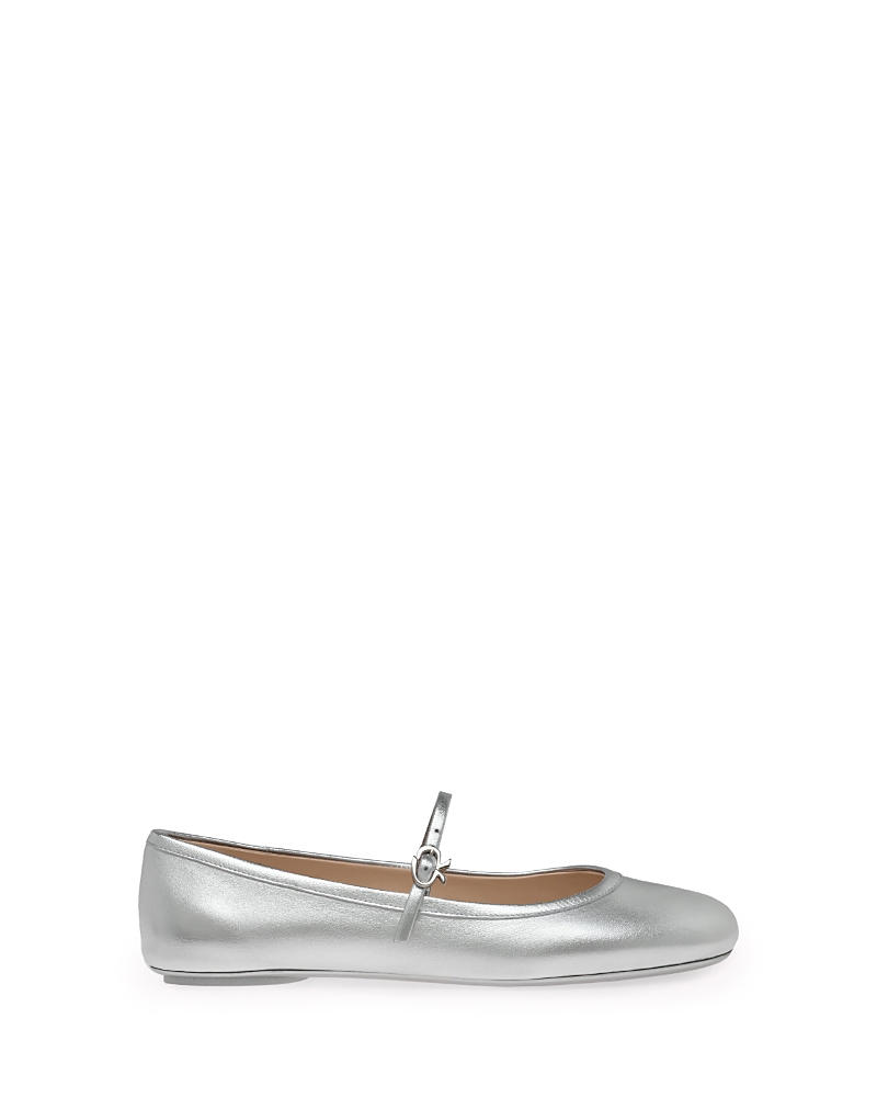 Gianvito Rossi Carla Metallic Leather Mary Jane Flats In Silver
