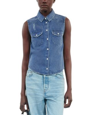 The Kooples - Denim Fitted Sleeveless Shirt