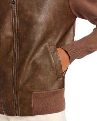 Distressed Faux Leather Bomber Jacket