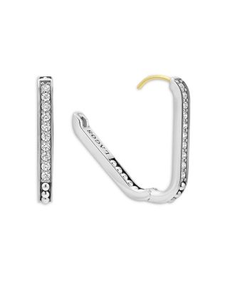 14K Yellow Gold &amp; Sterling Silver Caviar Spark Diamond Small Oval Hoop Earrings