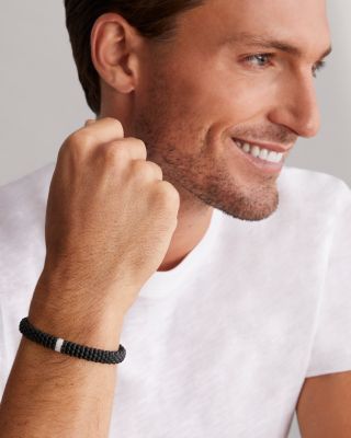 Men's Sterling Silver Anthem Diamond Black Ceramic Caviar Bead Bracelet