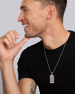 Men's Sterling Silver Anthem Caviar Beaded Dog Tag Amulet Pendant