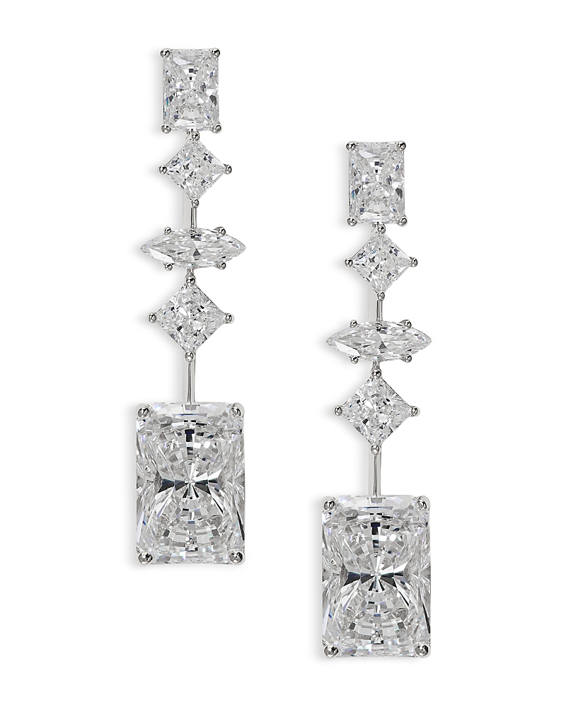 NADRI RARE JEWELS CUBIC ZIRCONIA LINEAR DROP EARRINGS IN RHODIUM PLATED