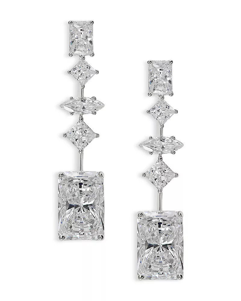 Nadri Rare Jewels Cubic Zirconia Linear Drop Earrings in Rhodium Plated