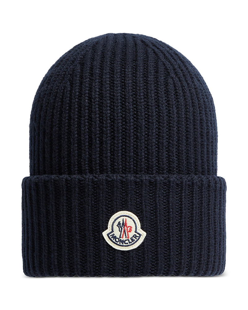 Moncler Wool & Cashmere Logo Patch Beanie In Navy