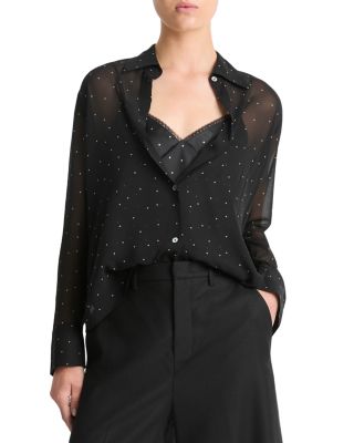 Vince - Dot Print Button Front Silk Shirt