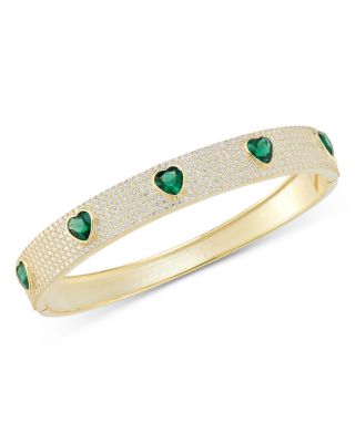 AQUA - Pav&eacute; & Green Cubic Zirconia Heart Bangle Bracelet in 14K Gold Plated Sterling Silver - Exclusive