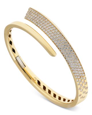 18K Yellow Gold Like Diamond Pav&eacute; Bypass Bangle Bracelet - Exclusive, Italy Campaign