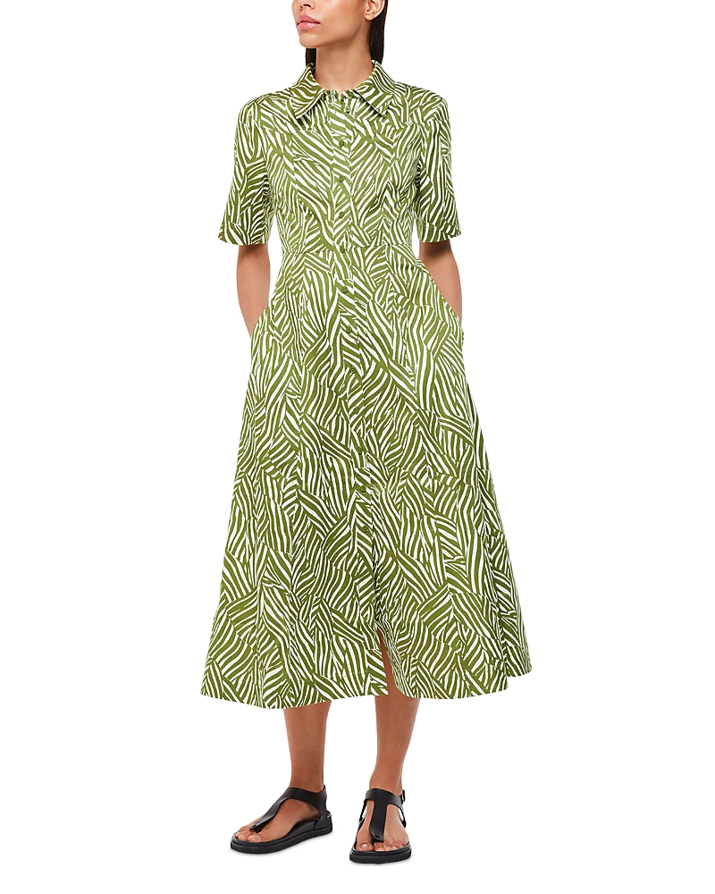 Whistles Womens Linear Leaf-print Short-sleeve Woven Midi Dress In Green/multi