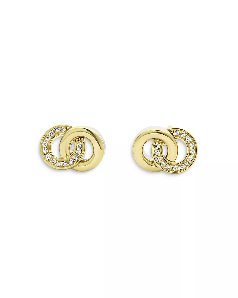 Lagos 18K Yellow Gold & Sterling Silver Signature Caviar Diamond Interlocking Stud Earrings