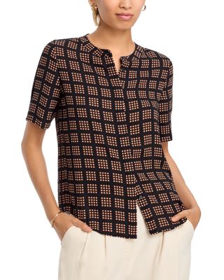 T Tahari - Printed Mandarin Collar Top