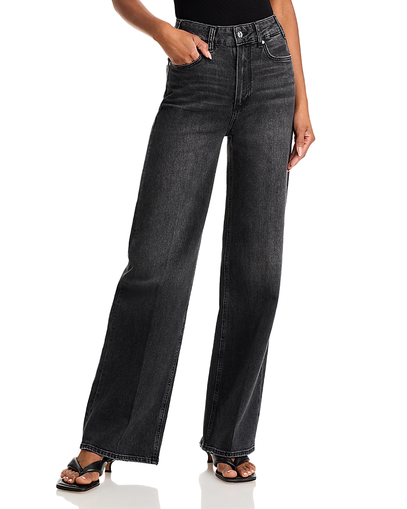 Paige Anessa High Rise Wide Leg Jeans In Viper Black Distressed