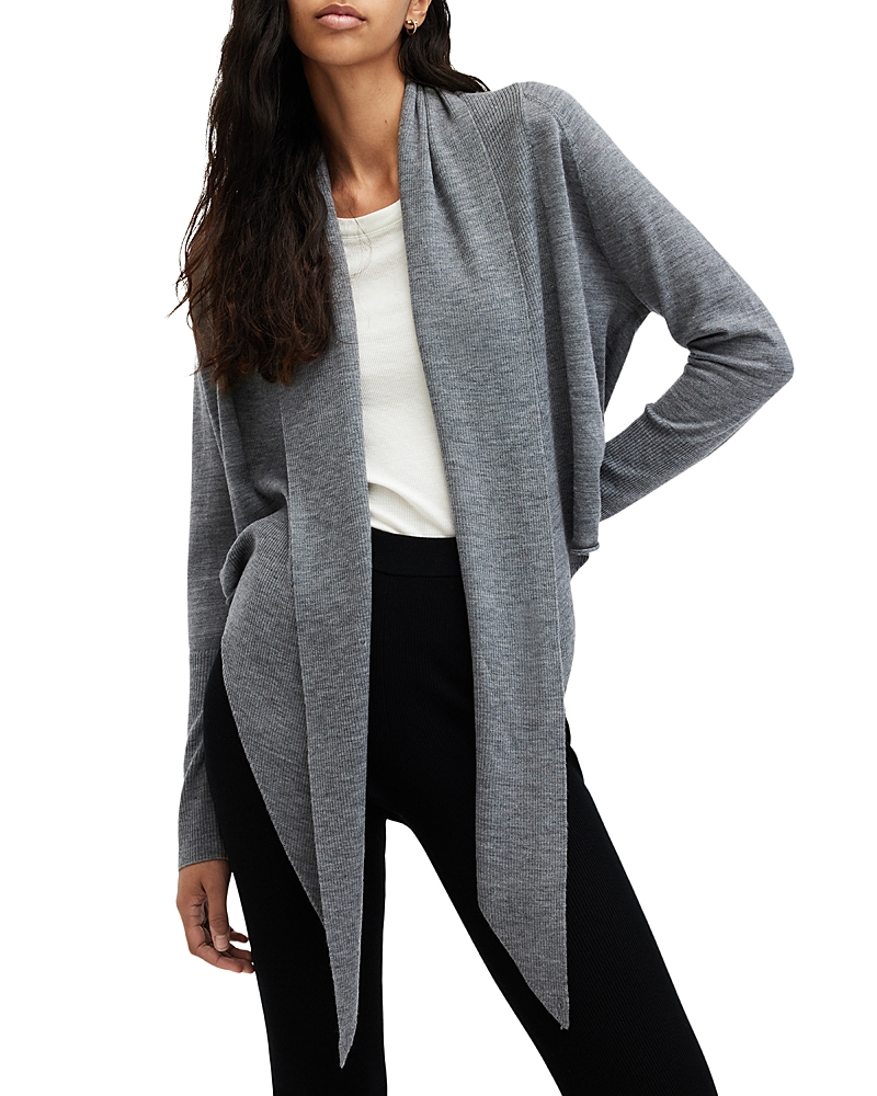 Allsaints Wasson Pirate Wrap Merino Wool Cardigan In Grey Marl