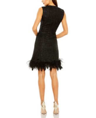 Embellished Feather Trim Shift Dress