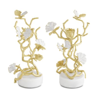 Butterfly Ginkgo Gold Candleholders, Set of 2 