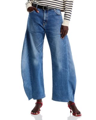 A.W.A.K.E. MODE - High Rise Barrel Leg Jeans in Blue Denim