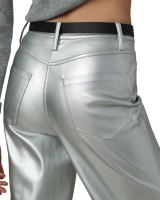 The Margot Faux Leather Straight Jeans in Plated Silver