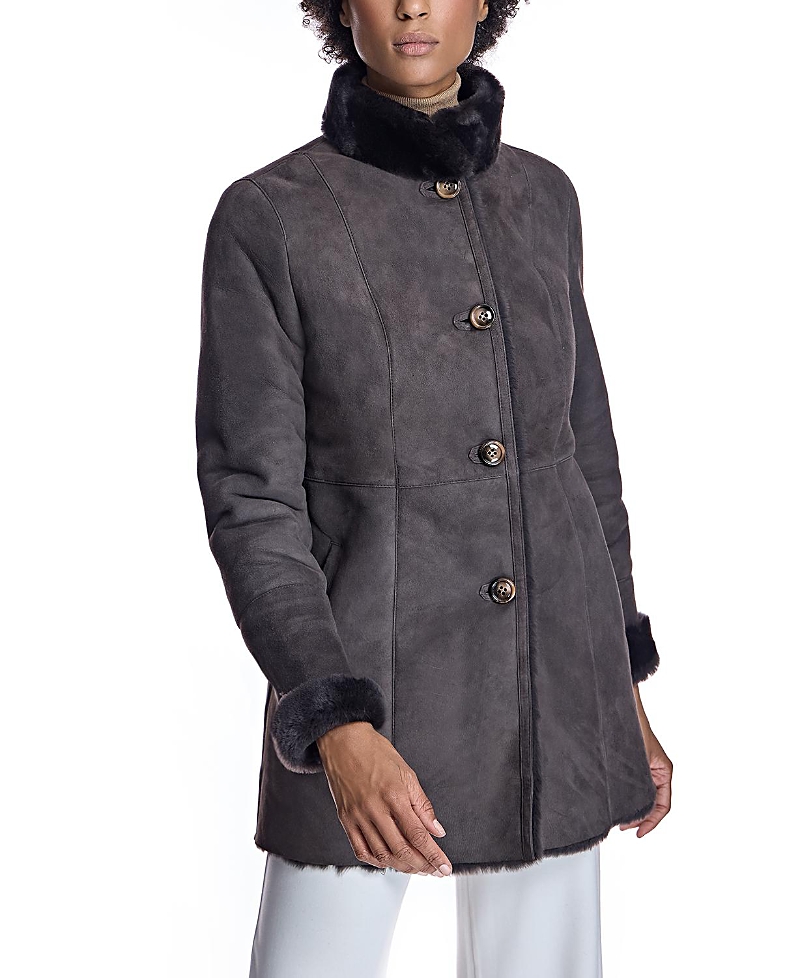 Maximilian Shearling Jacket With Stand Collar In Brown/brown