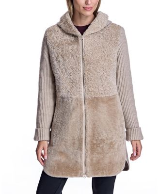 Maximilian - Hooded Shearling Coat with Knit Trim