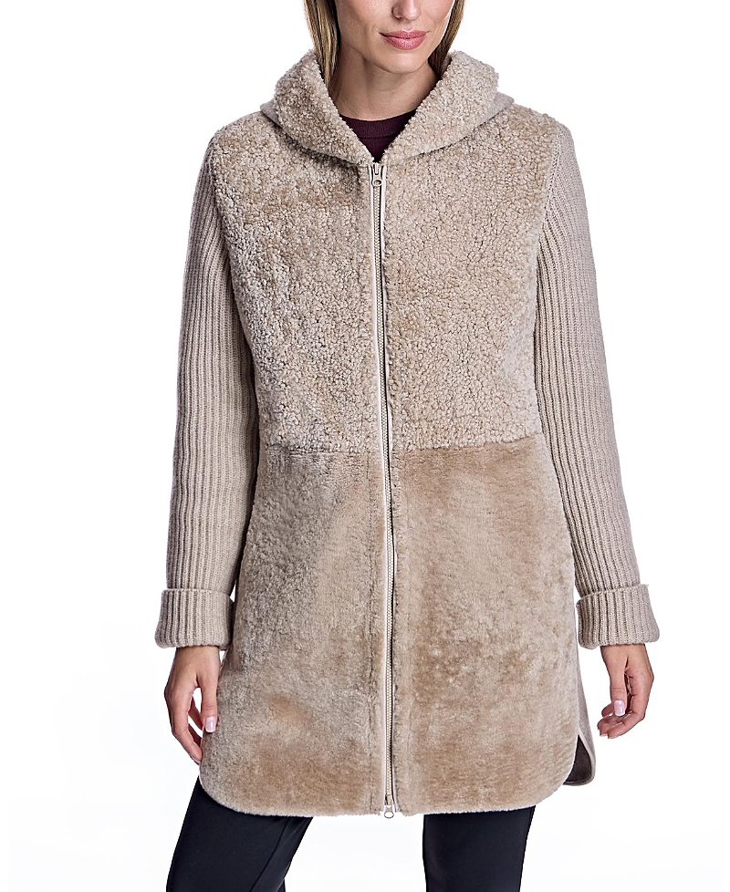 Maximilian Women's Long Shearling & Jersey Hoodie In Caffe Latte