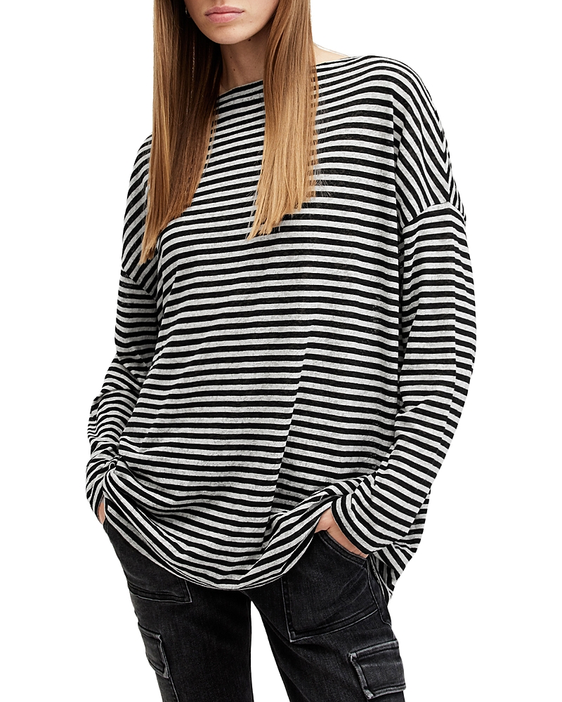 Allsaints Rita Stripe Long Sleeve Top In Black In Chalk/ink