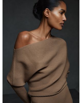 Lara Off-The-Shoulder Ribbed Midi Dress