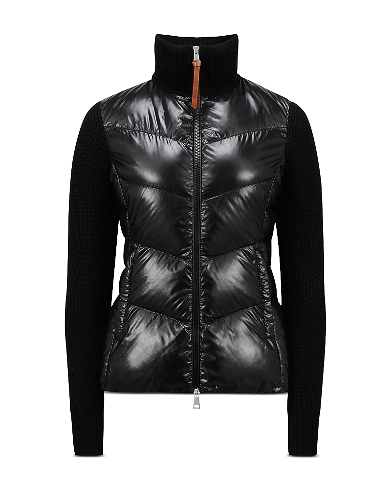 Moncler Puffer Knit Cardigan In Black