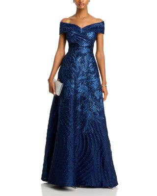 Off-the-Shoulder Metallic Jacquard Gown