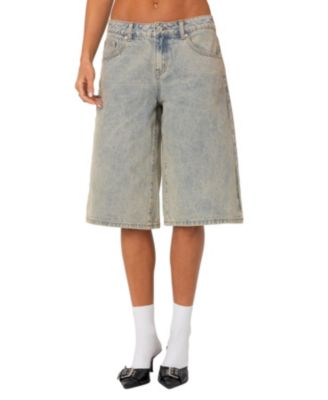 Edikted - Xtra Long Acid Wash Denim Bermuda Shorts