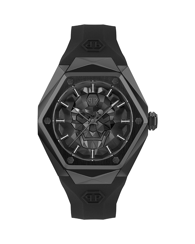 Philipp Plein Men's The Skull Spikes Black Silicone Strap Watch 45mm In Black
