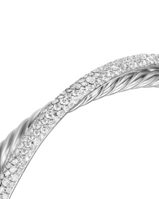 Crossover Two Row Cuff Bracelet in Sterling Silver with Diamonds, 11mm