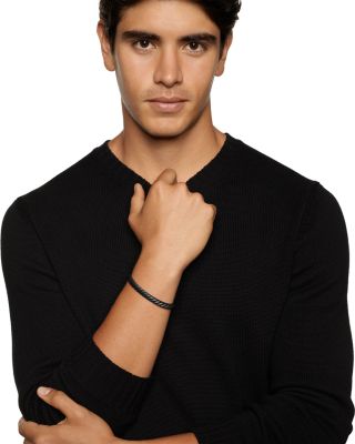 Men's Sculpted Cable Cuff Bracelet in Black Titanium, 7mm
