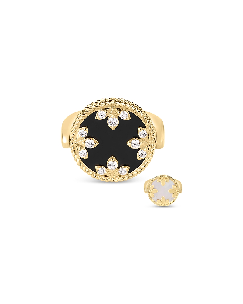 Roberto Coin 18k Yellow Gold Venetian Princess Medallion Black Jade, Mother Of Pearl & Diamond Reversible Ring In Black/gold